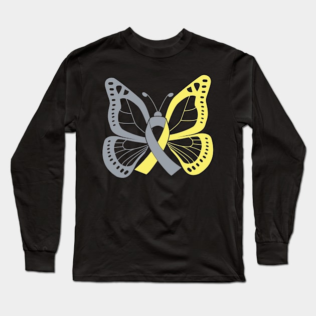 Silver and Gold Butterfly Awareness Ribbon Long Sleeve T-Shirt by FanaticTee